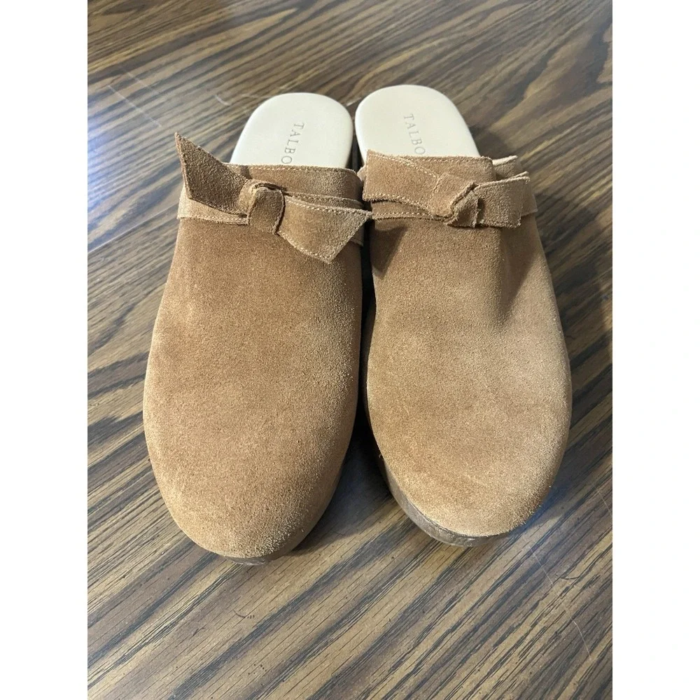 Talbots Winni Suede Wooden Clog Mules Preppy Casual Slip On Bow Women's Size 11M